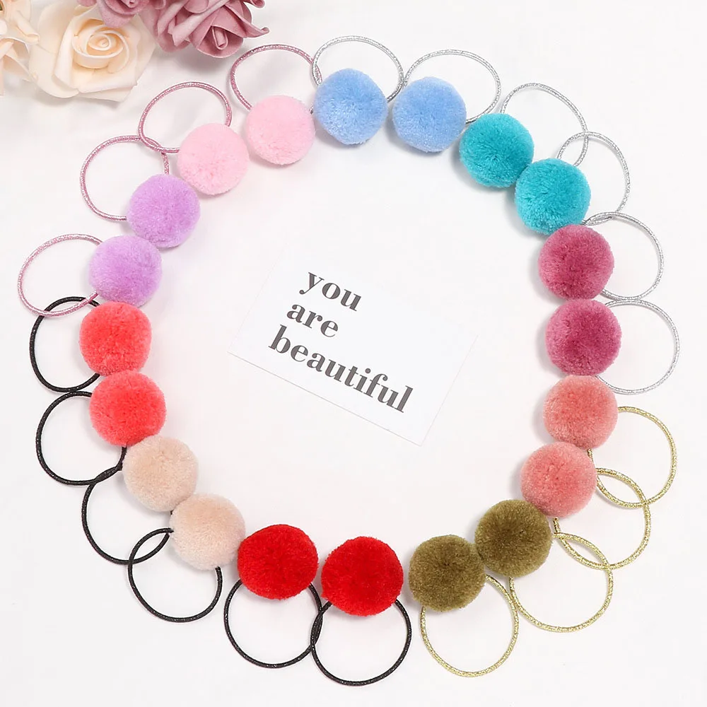 Elastic Sweet Rubber Girl Pompom Kids Fur Ball Hair Ring Rubber Band Kids Hair Rope Hair Accessories