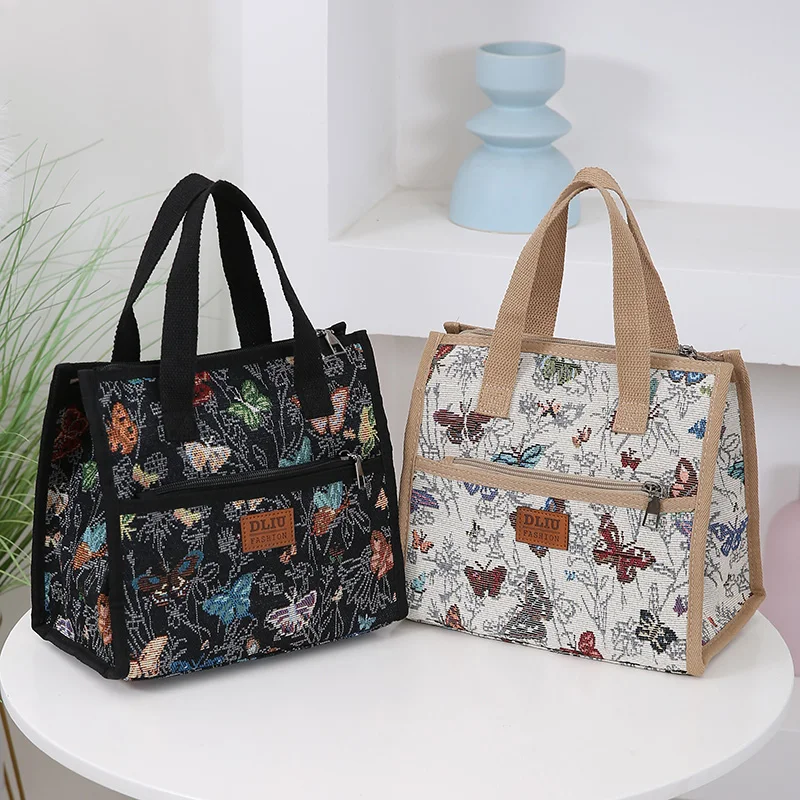 New knitted jacquard thickened fabric handbag, carrying lunch box organizer bag, bento bag to work