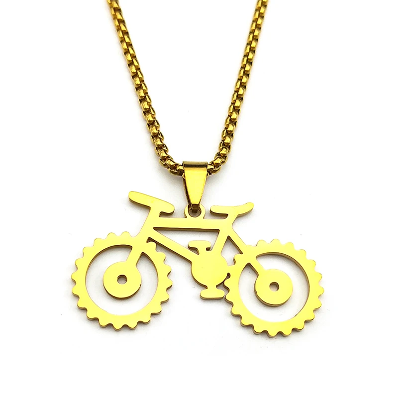 Trendy Fahrrad Anhänger Halskette Für Frauen Männer Edelstahl Gold Silber Farbe Männlichen Hiphop Geometrische Fahrrad Radfahren Kette Schmuck – Detail 7