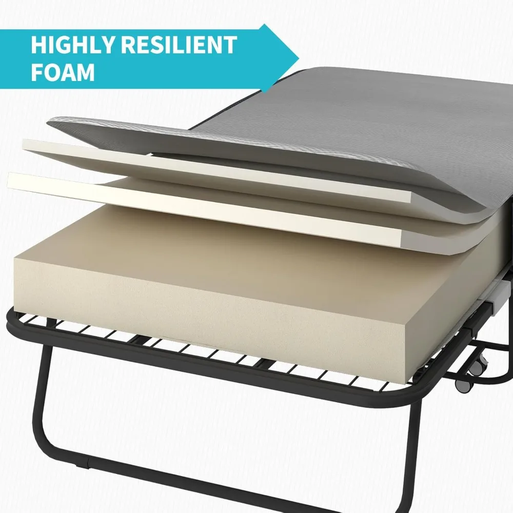 Cama dobrável portátil para adultos de tamanho duplo com colchão de espuma viscoelástica de 5 polegadas, 75 x 46 polegadas