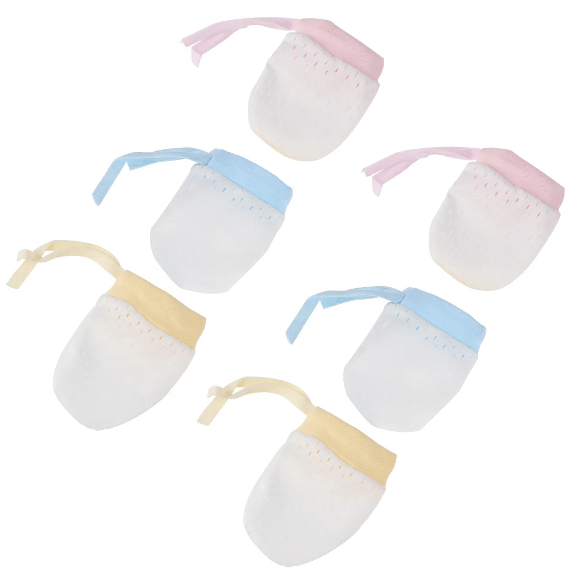 4 أزواج من قفازات الأطفال حديثي الولادة المضادة للخدش للحماية من الحرير الجليدي الوردي والأزرق والأصفر قفازات مريحة لحديثي الولادة قابلة للتنفس