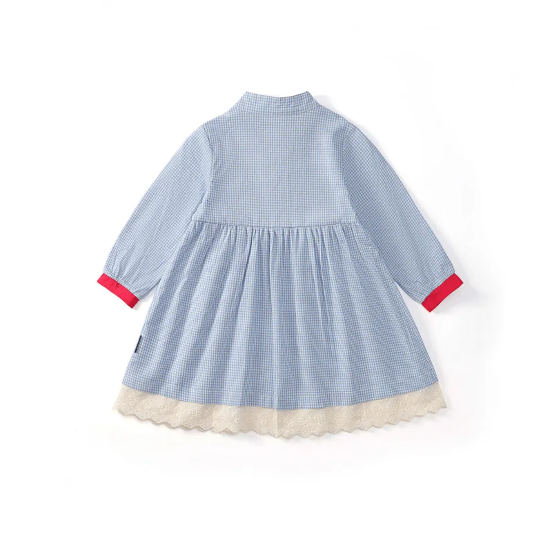 MDDJapanese and Korean Style Artistic Plaid Long Sleeve Shirt Open Button Dress2025Spring New Style Patchwork Color-Block Lace