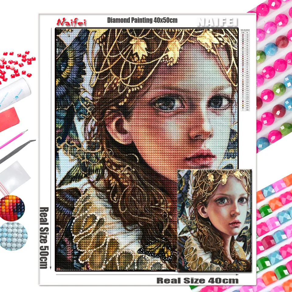 Girl Butterfly on Eyes Diamond Painting Flower Fairy Diamond Mosaic Embroidery Full Drill Cross Stitch Kit Fantasy Big Eyes Elf