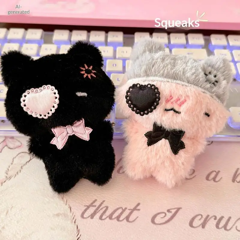 Kawaii Pink Cat Black Cat Doll Backpack Decoration Cute Cartoon Plush Kitty Keychain Pendant Bag Charm Key Ring Accessories Gift view 2