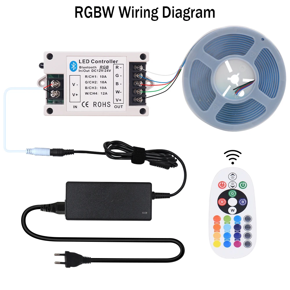 Tira de luces LED RGB RGBW RGBWW COB con Control remoto DC12V/24V, cinta LED COB compatible con Bluetooth, Cinta Lineal COB con Kit de alimentación