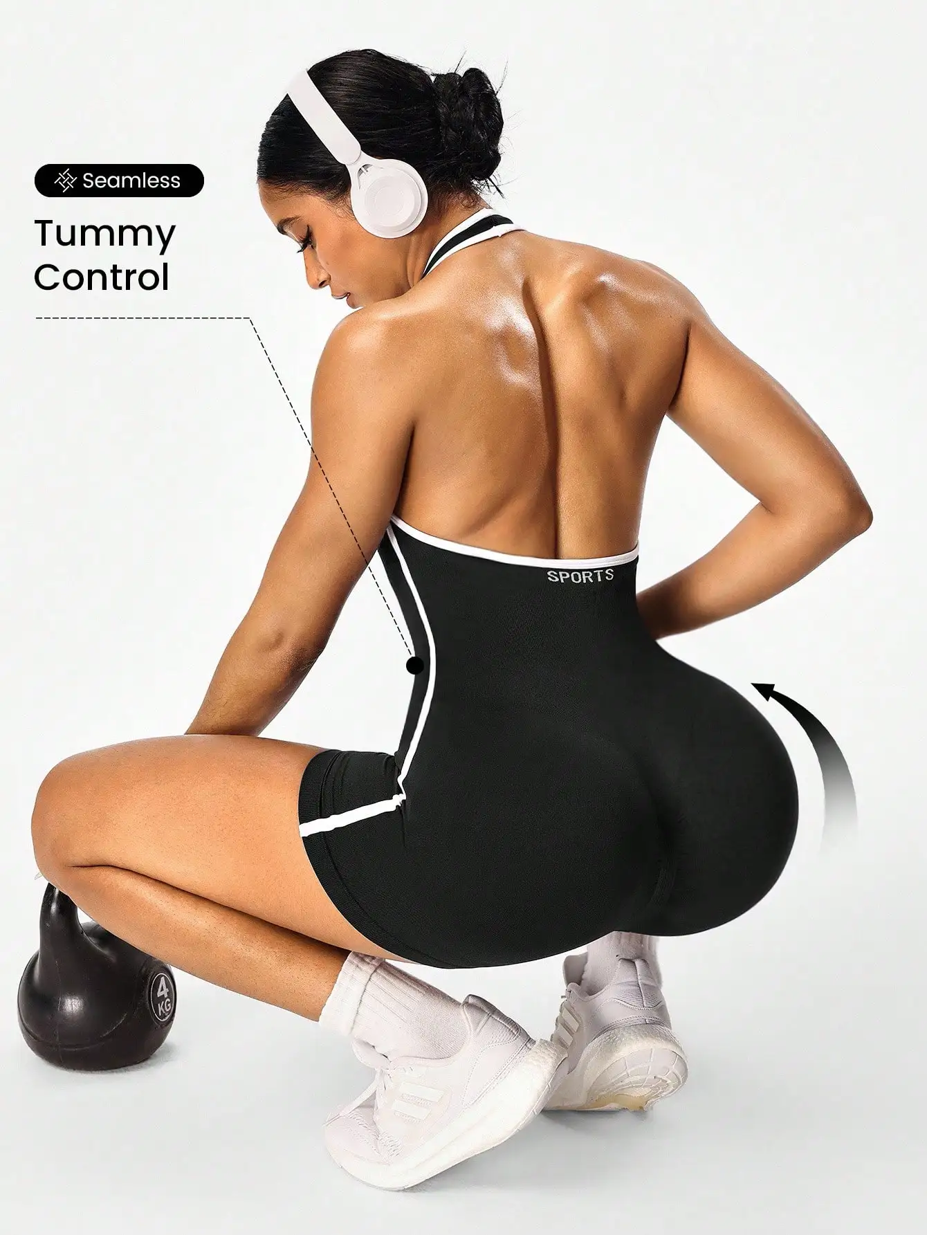 Yoga-Jumpsuit zum Überkreuzen über der Brust mit Farbblock-Design, rückenfreier Trainings-Jumpsuit für Damen, Oberbekleidung für grenzüberschreitendes Fitness-Training und – Detail 8