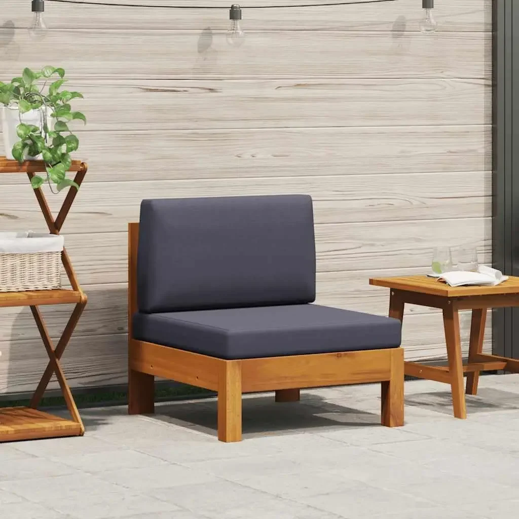 Solid Acacia Wood Middle Sofa Dark Gray Cushions | Outdoor Garden Use, Thick Padded Seat, Durable Hardwood, Modular Configurable