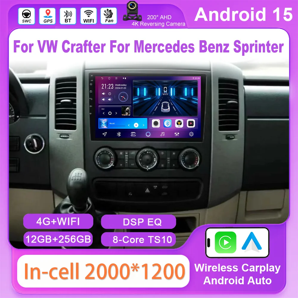 

Android 15 Car DVD Radio Stereo For VW Crafter For Mercedes Benz Sprinter Auto Navigation GPS Multimedia Video Player NO 2DIN 4G