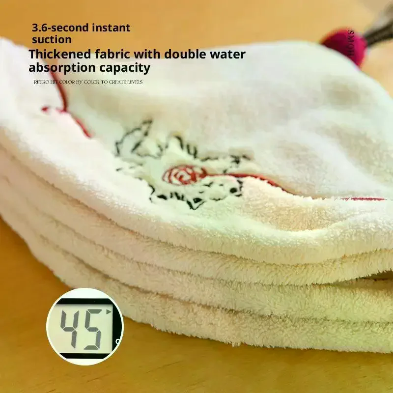 Hanging Hand Towel For Bathroom Kitchen For Children Adult Thickened Absorbent No-shedding Embroidery Drying Towel