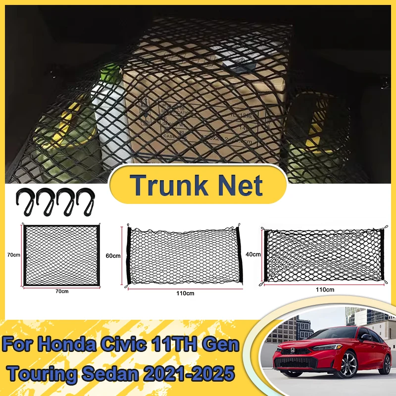 

Car Trunk Net For Honda Civic 11TH Gen Touring Sedan 2021-2025 Boot Luggage Mesh Nylon Bag Storage Rear Back Cargo Accessories