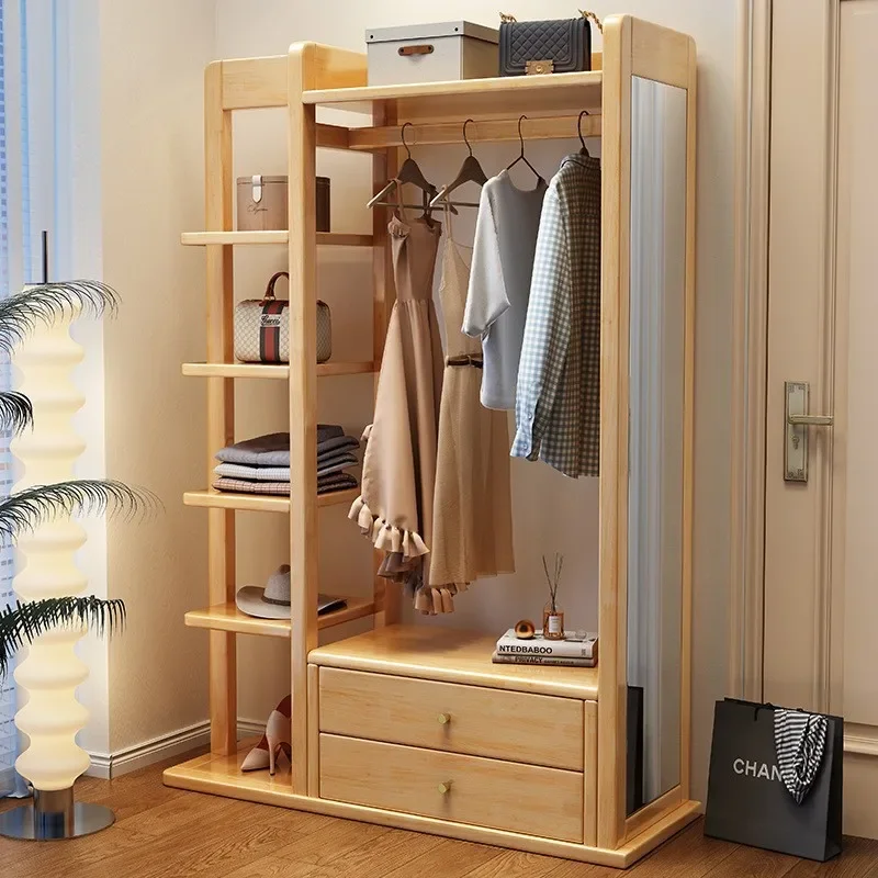 Solid wood floor-to-ceiling bedroom full-body mirror living room multi-functional storage rack coat rack full-length mirror inte