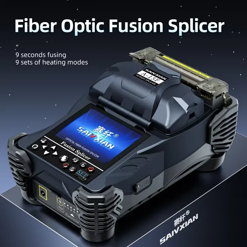 SIXIANTO A-15F Optical Fiber Fusion Splicer Core Alignment FTTH/GSM/5G with LCD Screen Tube Heater DC 12V Telecom Project