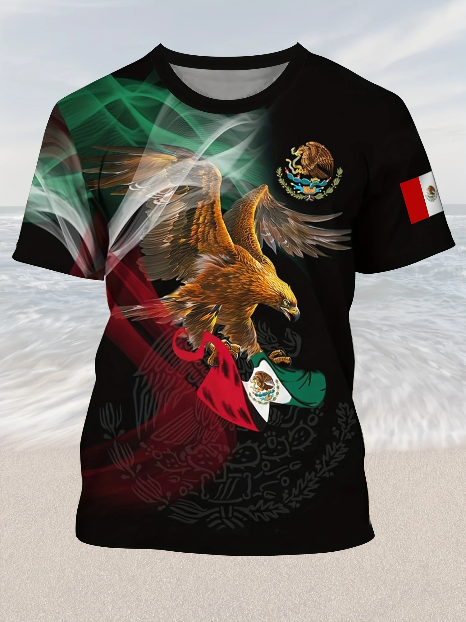 Eagle Print Men\'s T-Shirt - Comfy, Trendy & Durable All Season Casual Tee Fashion design Mexico flag oversized men\'s clothing