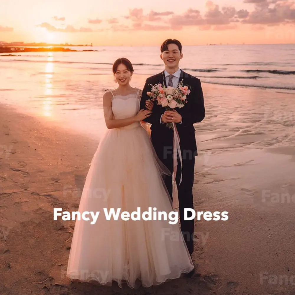 

Fancy Simple Sweetheart Wedding Dress Korea Photo Shoot A Line Soft Tulle Bridal Gown Back Corset Floor Length Customized