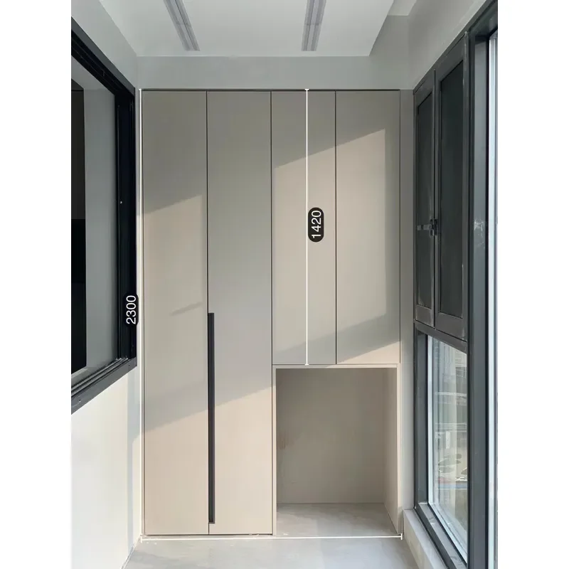 Modern 4-Door Balcony Storage Cabinet with Wood Panel for Home Office Dining Living Room Bedroom Bathroom Closet Use 4