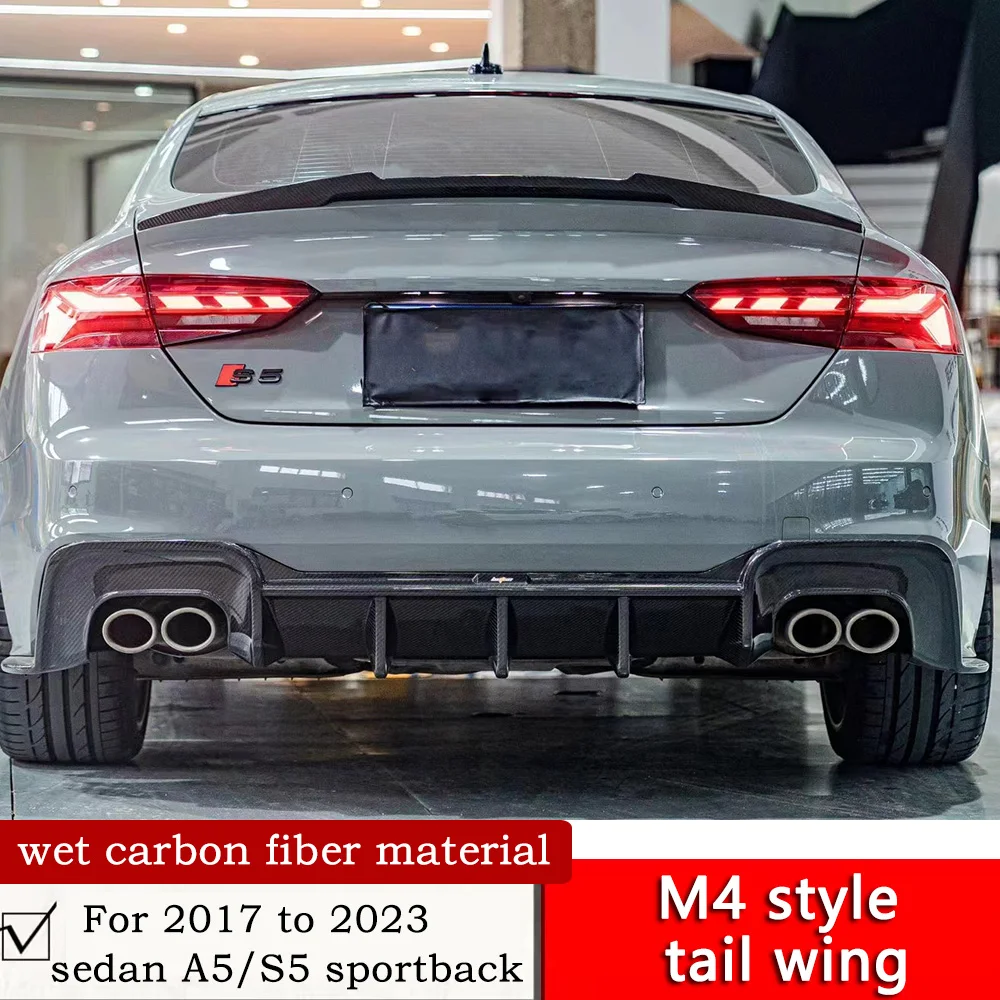 For 2017 to 2023 sedan A5/S5 sportback add M4 style tail wing carbon fiber material four door blade style B9 A5 boot spoiler