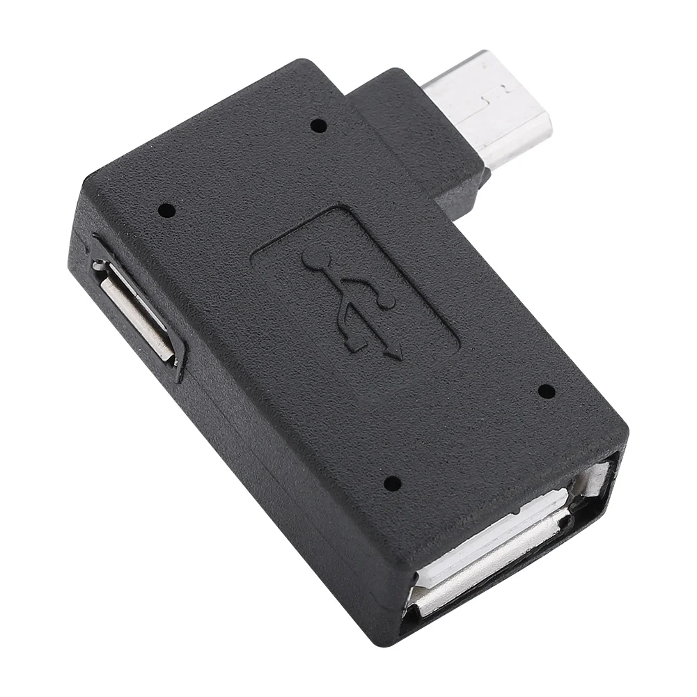 2Pcs USB 2.0 Female to Male Micro OTG Adapter Power Supply Port 90 Degree Left 90 Right Angled