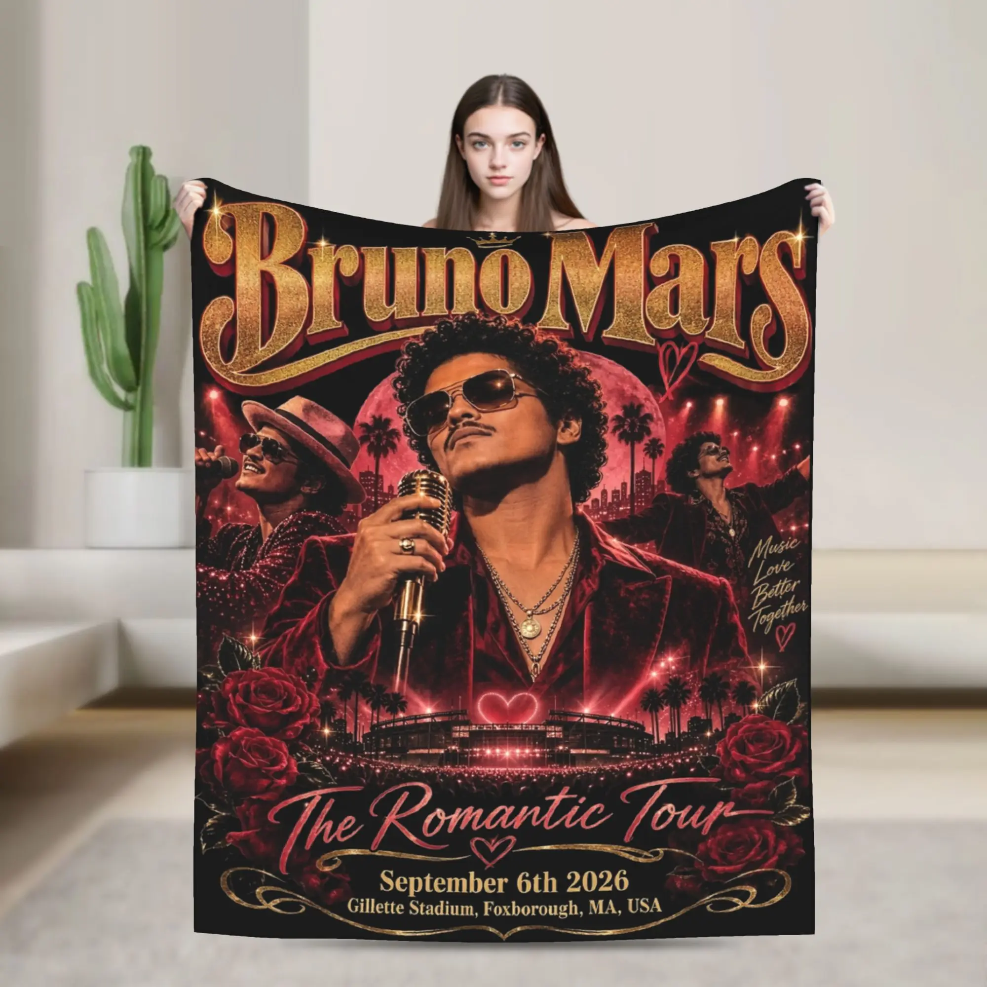 Bruno Mars Romantic Tour 2026 Merch Blanket Cozy Soft Throw Blankets for Living Room 50x60 Inches Multi-size Throws And Blankets