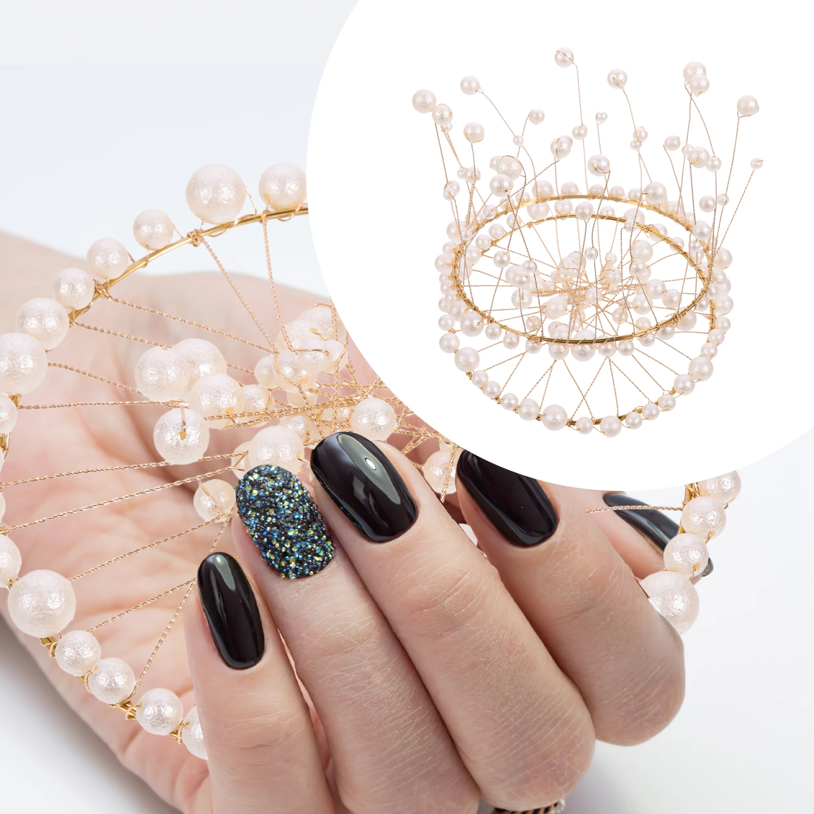 

2pcs Pearl Circle Photo Props Jewelry Photography Decorative Studio Accessories Round Fishing Lightweight for Nail
