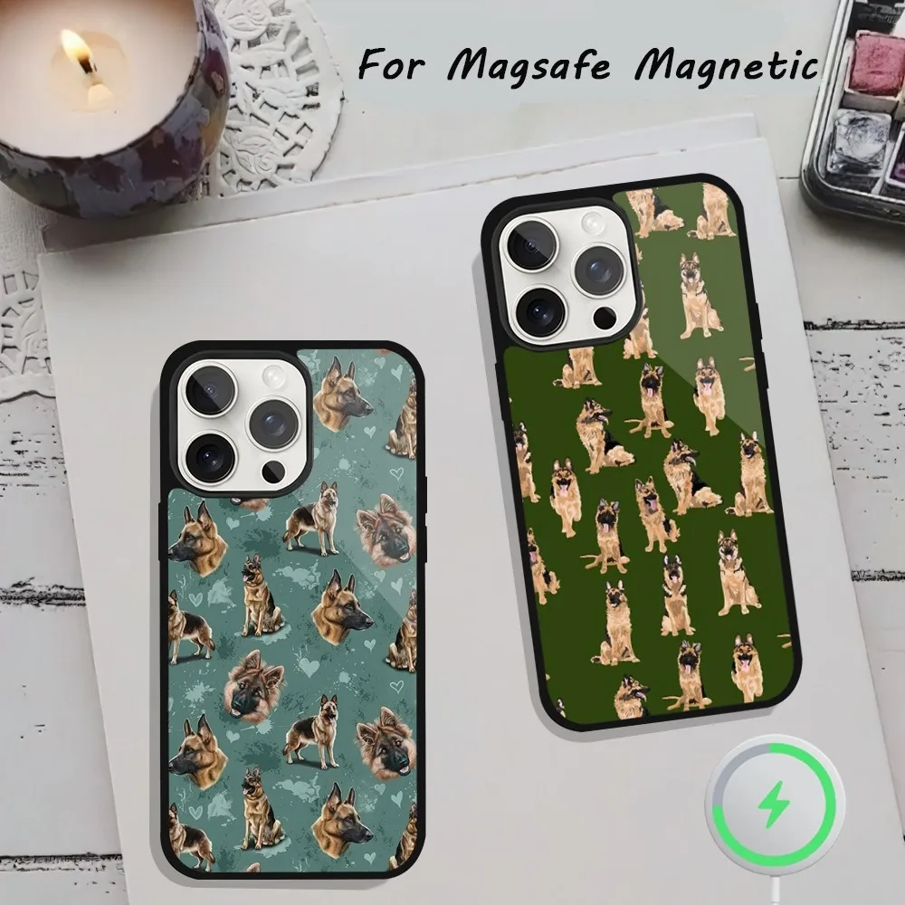 Cute German Shepherd Dog Cartoon Phone Case  For iPhone 15 12 13 14 11 Pro Plus Max Magsafe Magnetic Wireless Charging shell