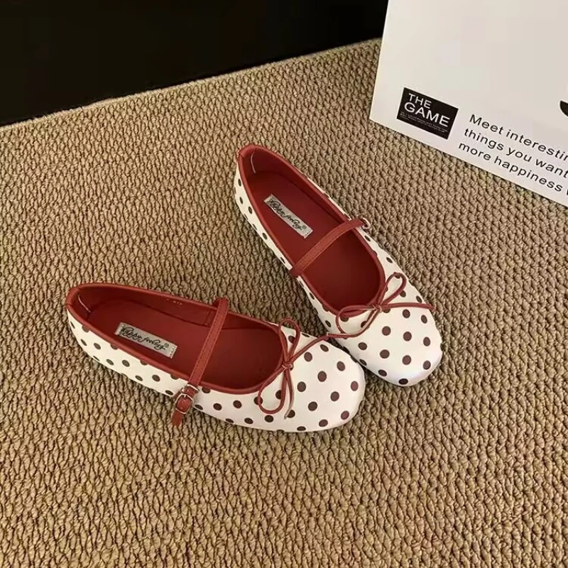 Spring Fashion Bow Designer Flat Shoes Polka Dot French Low-Cut Mary Jane Shoes Elegant Dress Party Women's Flat Shoes Selling view 3