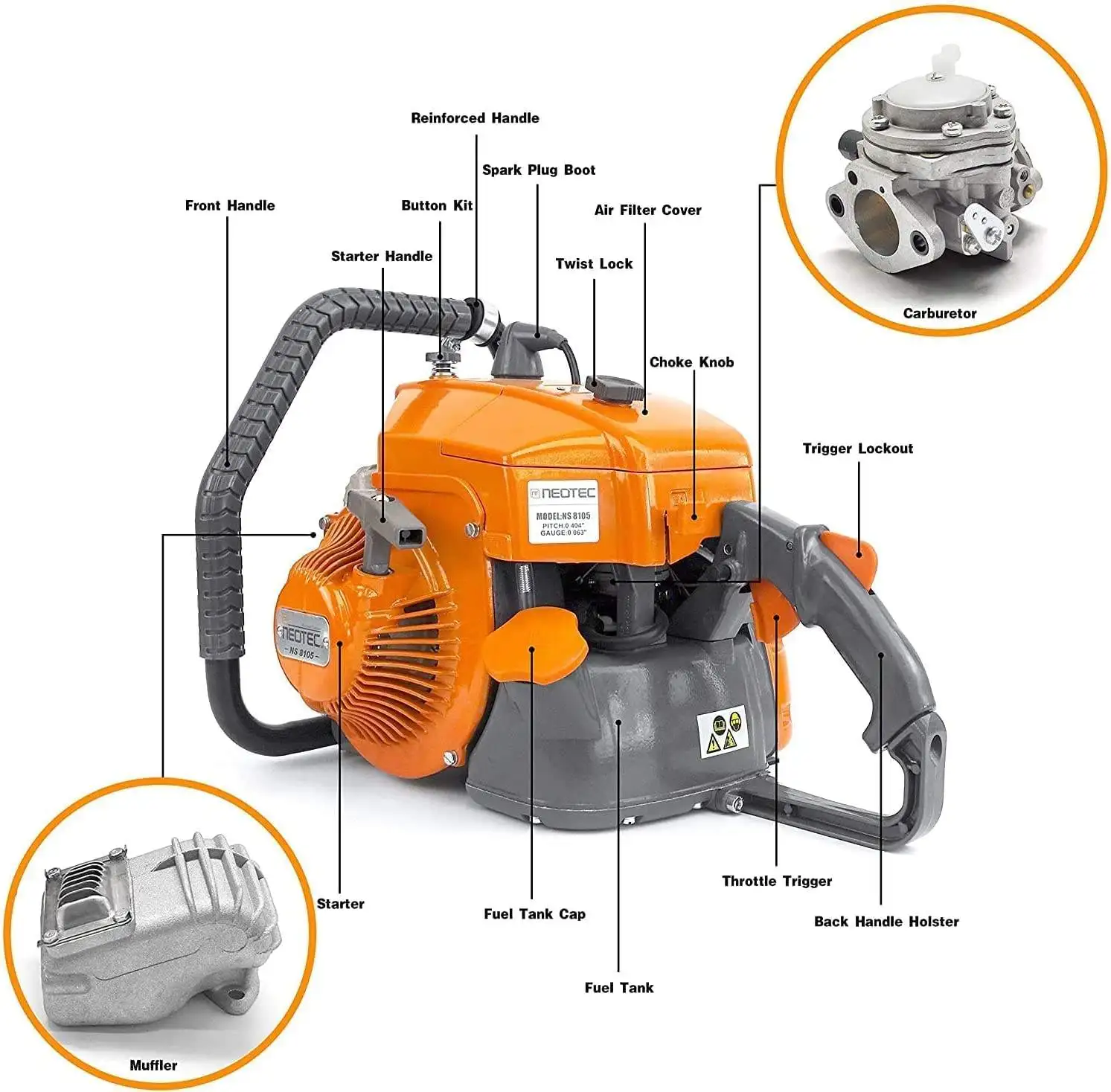 

Бензопилы Aogu NEOTEC NS8105, 36 дюймов/42, профессиональный резак для деревьев, 105 куб.см, брендовая бензопила с верхней ручкой 070, совместимая с G070 070 090