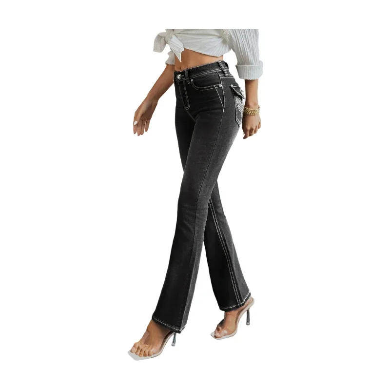 Plus Size Women's Retro Flare Jeans High-Stretch Denim Pants Stylish Curve-Friendly Clothing