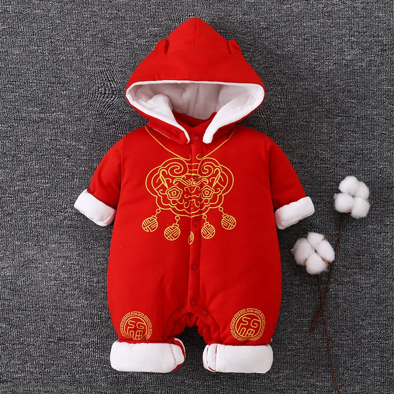 Heavy Winter New Year Clothes Festive Red Full Moon Dress Baby Long Sleeves Embroidery Autumn and Winter Chinese Style