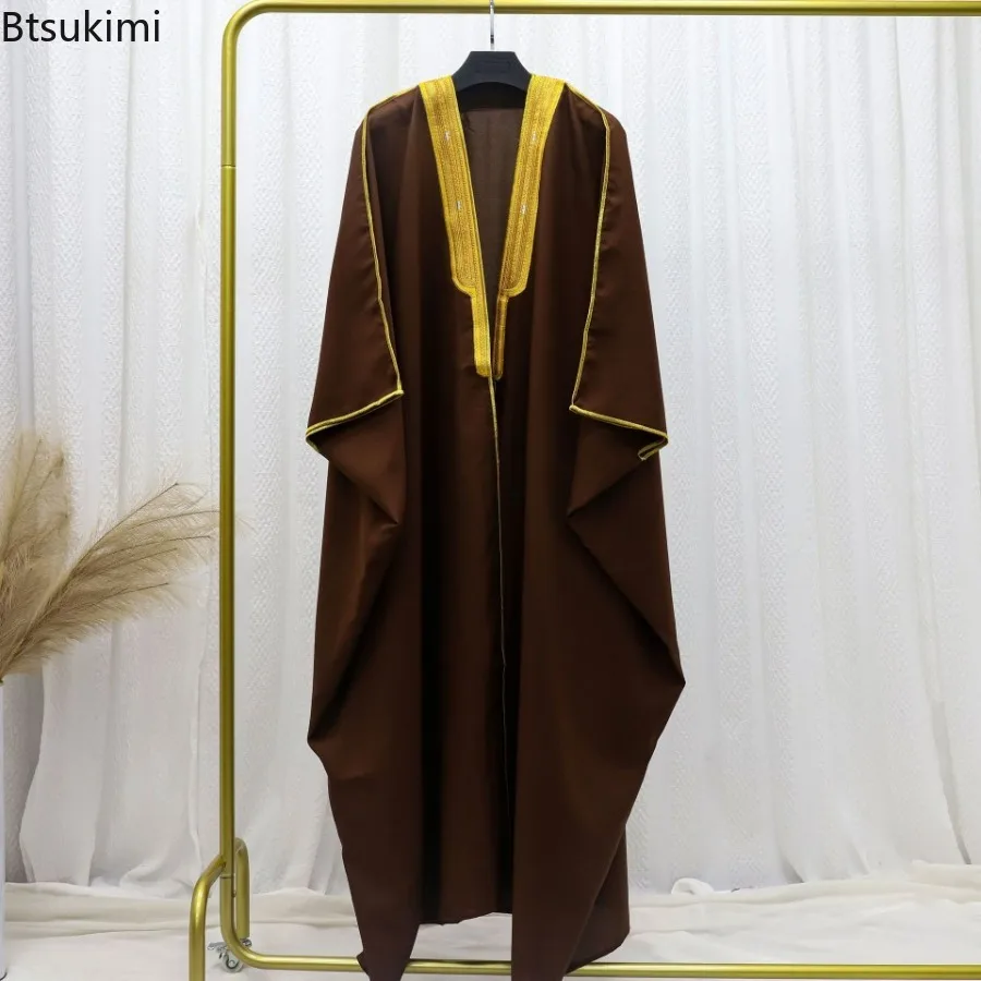 Muslim Retro Jubba Thobe Embroidery Bachelor Clothes Arabic Men Islamic Conservative Covering Robe Cloak Ceremonial Dress Shawl