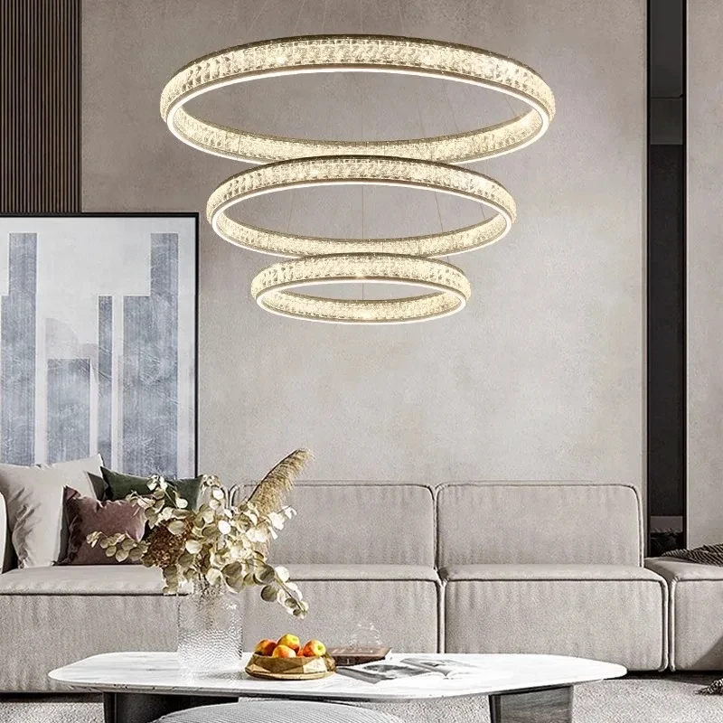 

Light luxury crystal chandelier 2024 new round LED light for living room postmodern villa restaurant bedroom luxurious lighting