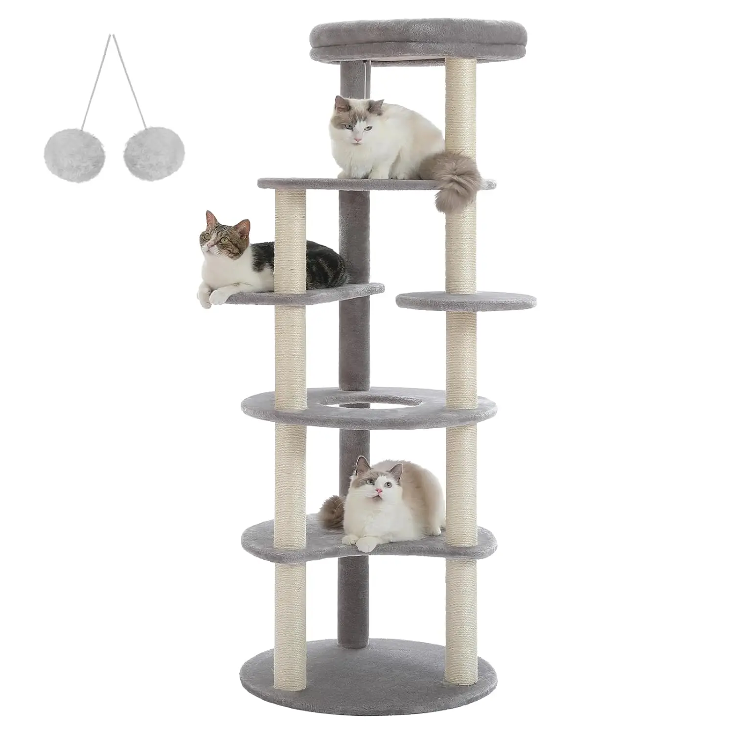 

61" Cat Tree for Indoor Cats, [6-Levels] Cat Climbing Tower with 9 Sisal Scratching Posts and Replaceable Dangling, Customized
