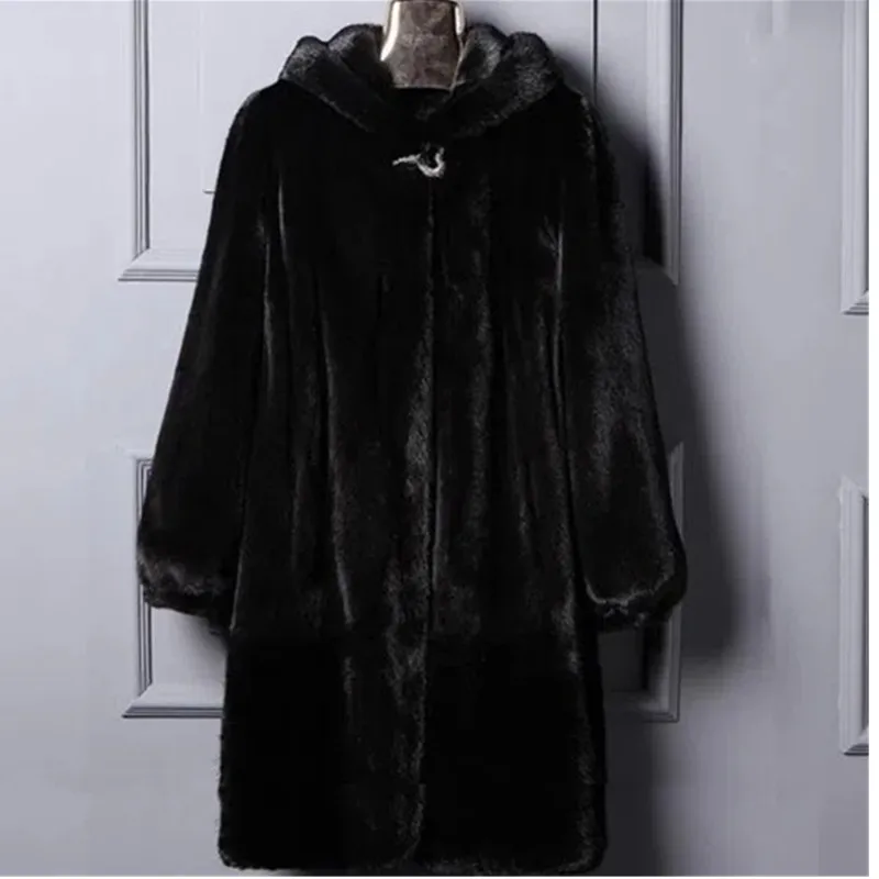 

Thickened Winter Coat for Women, Hooded Faux Mink Fur Parka, Long Warm Overcoat for Plus Size, Middle-Aged Mother Fashion