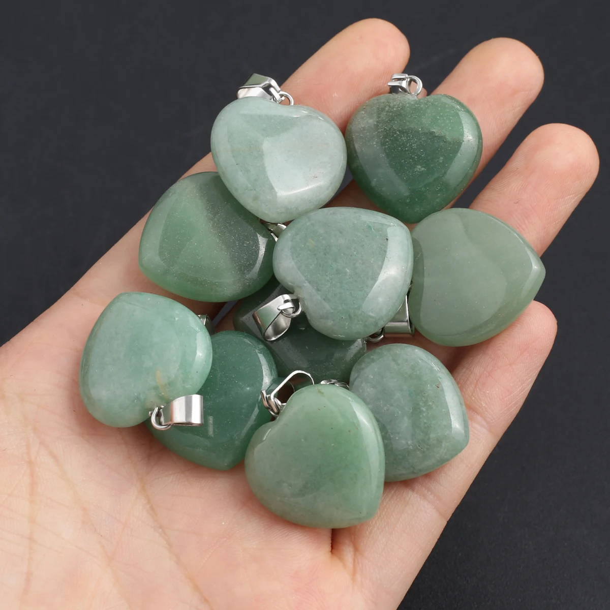16/20mm Heart Shape Natural Green Aventurine Charms Silver Color Bail Pendants 5Pcs Set for DIY Necklace Jewelry Making Supplies