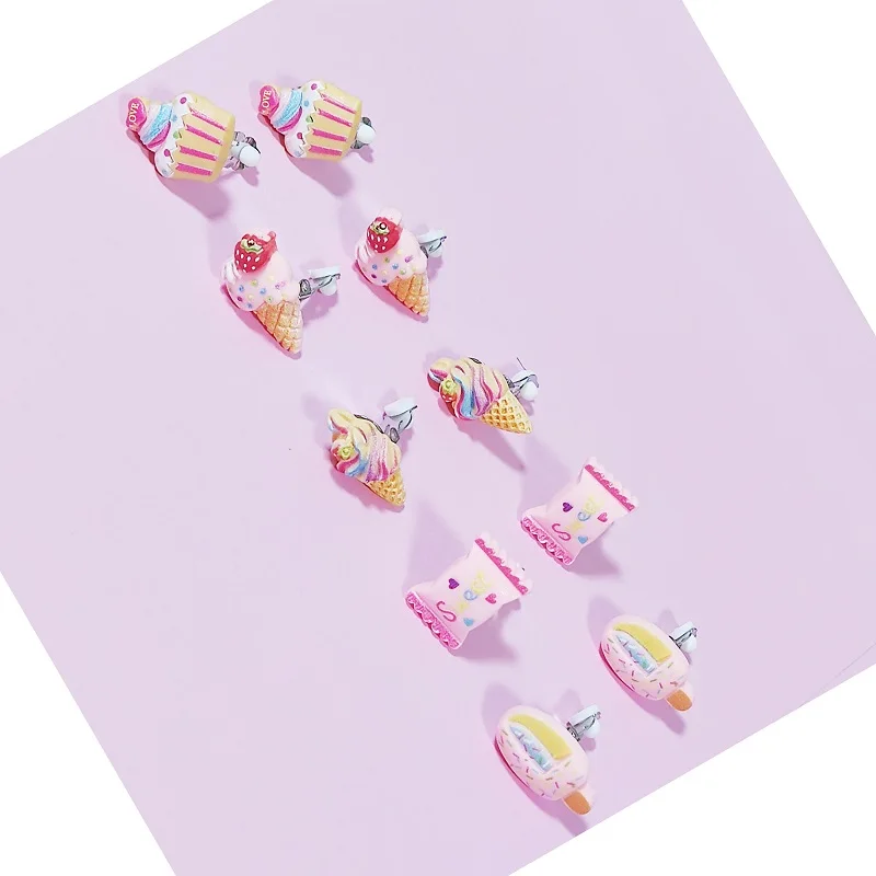 10pcs Children Cute Fruit Flowers Ear Clip Ear Cuff Creative Cartoon Girl Earring Clip Princess Sweet Clip Earring Kids Jewelry