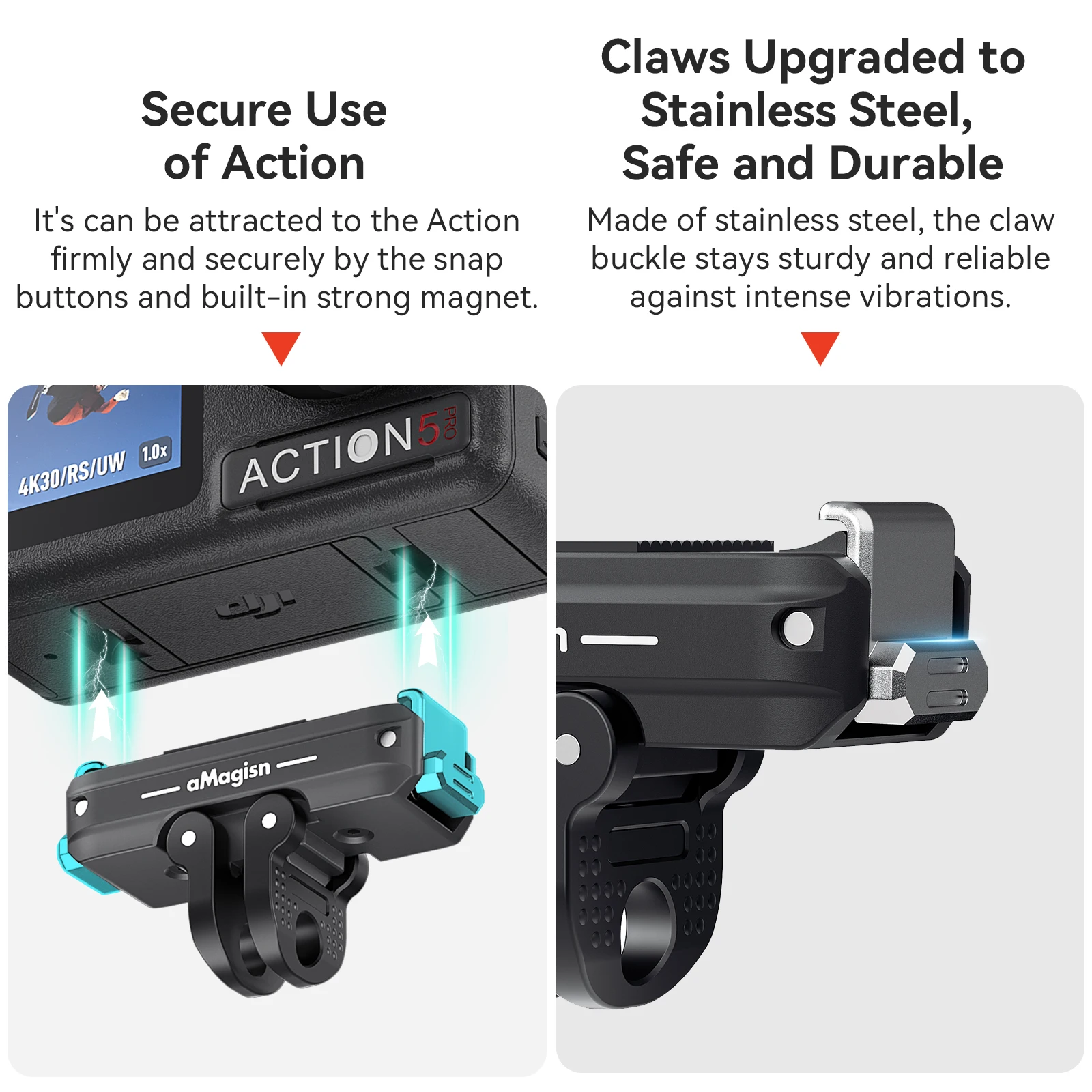 aMagisn Quick Release Adapter Mount for DJI Osmo Action 5 Pro 4/Action 3 Aluminum Alloy Magnetic Bracket Expansion Accessories - Image 5