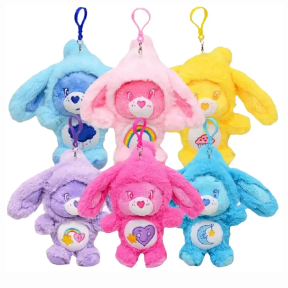 

Care Bears Cute Plush Keychain with Bunny Hat, Rainbow Bear Doll Bag Pendant Decoration, Gift for Kids & Party Favors