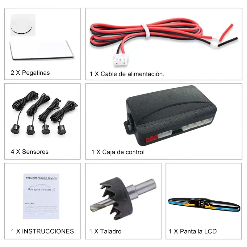 LED Parking Sensor System Spanish Voice Alert Backlit Display 12 Colors 4 Probes Universal Auto Safety Auxiliary Accessories