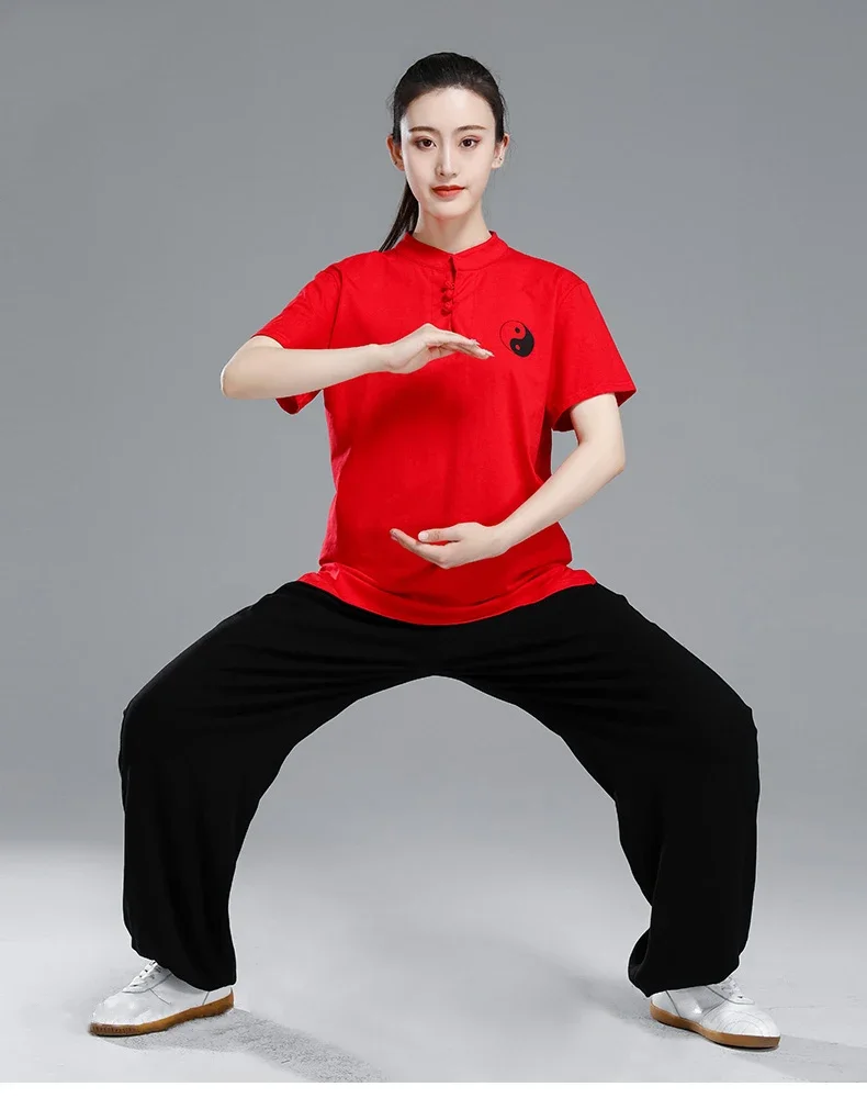 Tai Chi T-short short sleeved  summer men's and women's Tai Chi T-shirt solid color cotton team competition