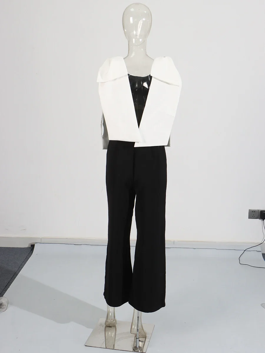 VGH Hit Color Patchwork Tute con lacci per le donne O Collo senza maniche Vita alta Temperamento Tute Stile moda femminile Nuovo