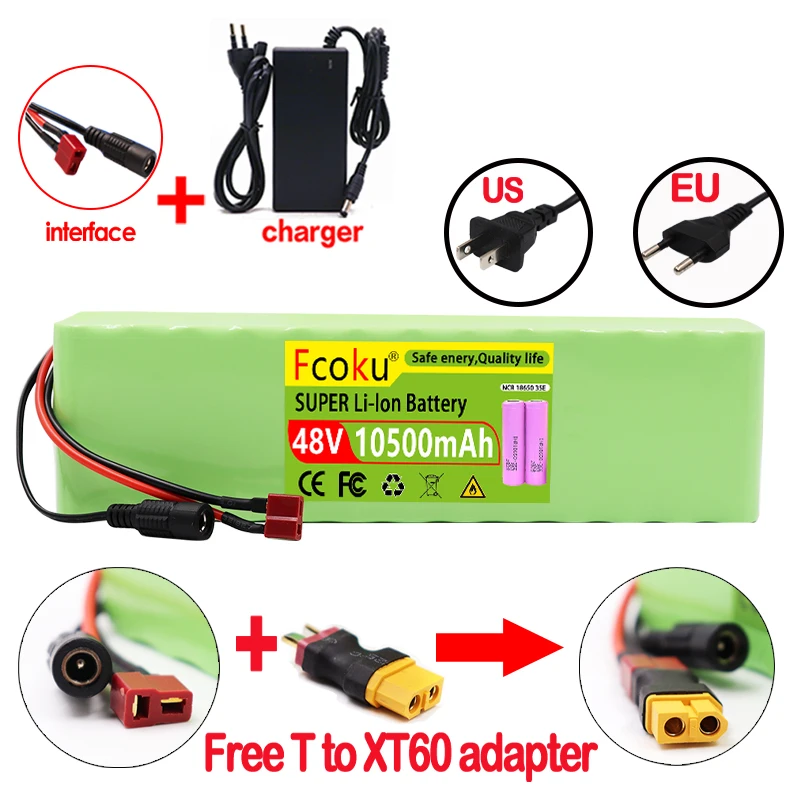 

48V 10500mAh 1500w 13S3P 18650 Lithium Ion Battery Pack for 54.6v E-bike Electric Bicycle Scooter Battery with BMS+Charger