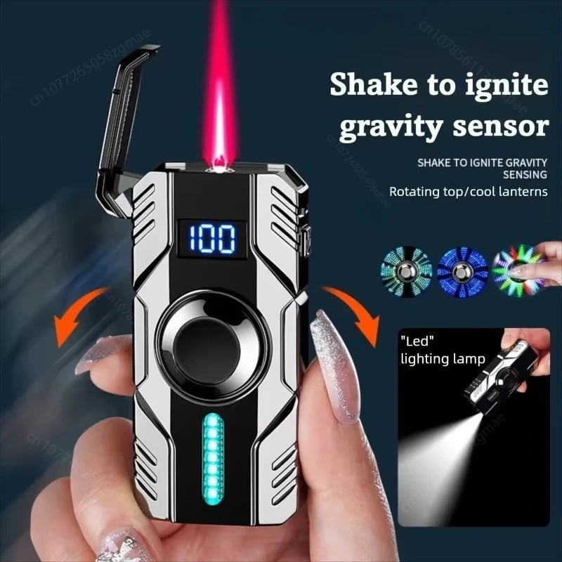 High End Voice Controlled Induction Windproof Lighter Rotating Light Emitting Decompression Inflatable Lighter Gift for Friend