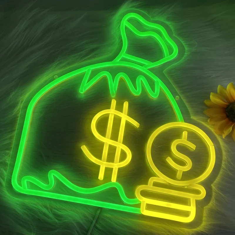 Money Bag Neon, Suitable for Office, Shop or Personal Collection Space, USB Powered, Dimmable