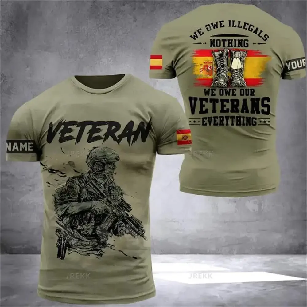 Spanish ARMY Camouflage T Shirt Men VETERAN Tactics Tops 3D Espana Emblem Military Printed Soldiers Forest T-shirt Short Sleeve