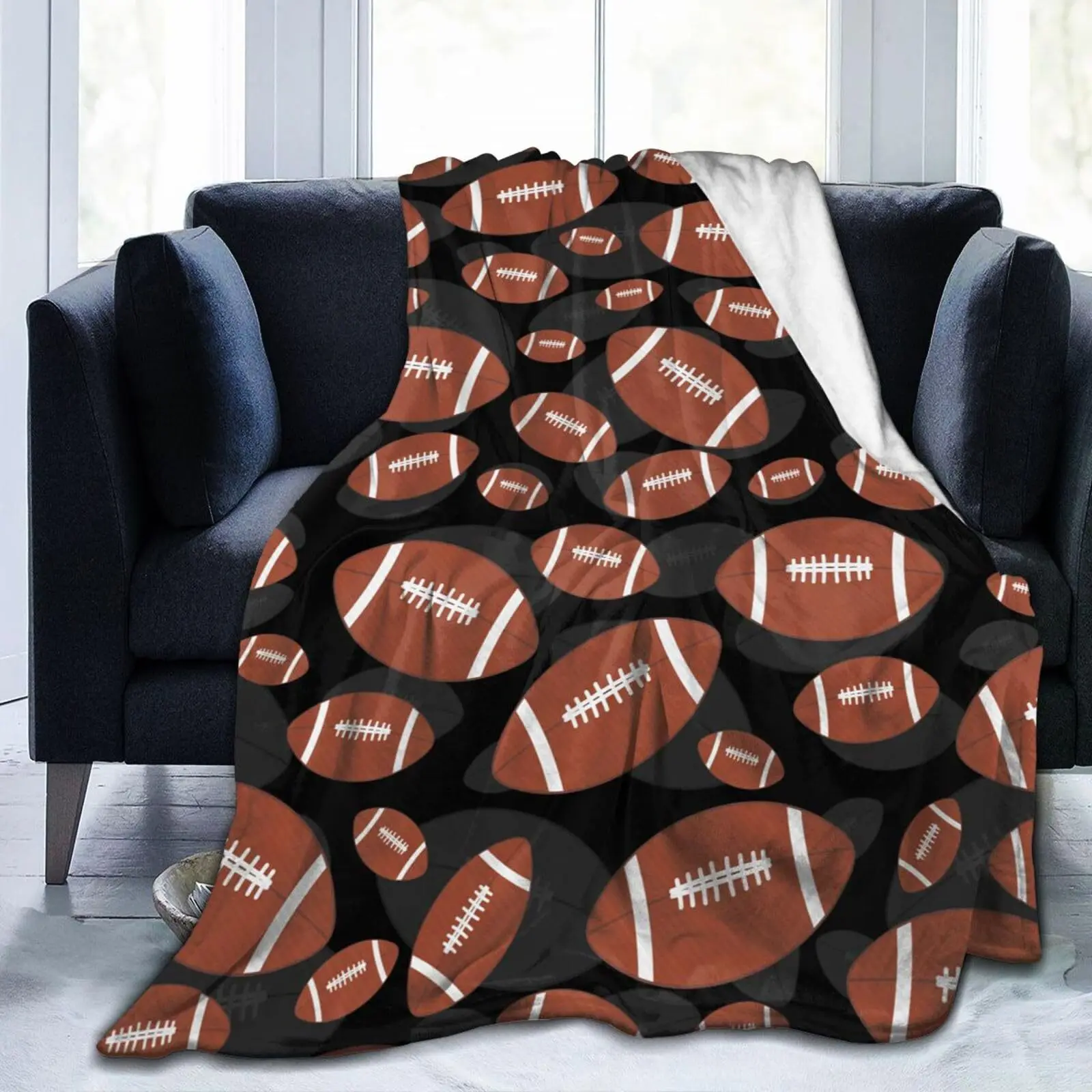Rugby pattern digital-printed polyester Bedroom velvet flannel cover blanket Fleece soft sofa cover blankets for beds
