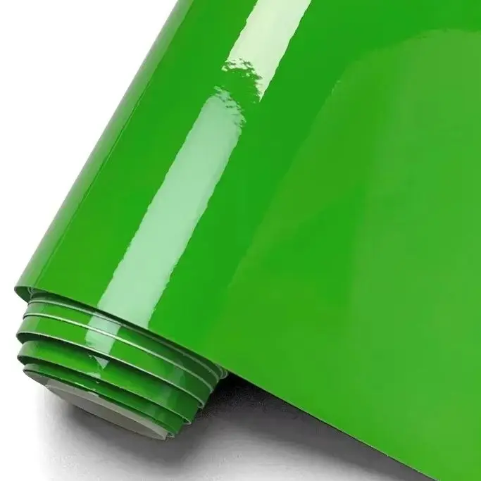 Glänzende Apfelgrüne PVC-Vinylfolie mit Luftkanälen, selbstklebend, für DIY-Dekoration von Auto, Motorrad und Möbeln
