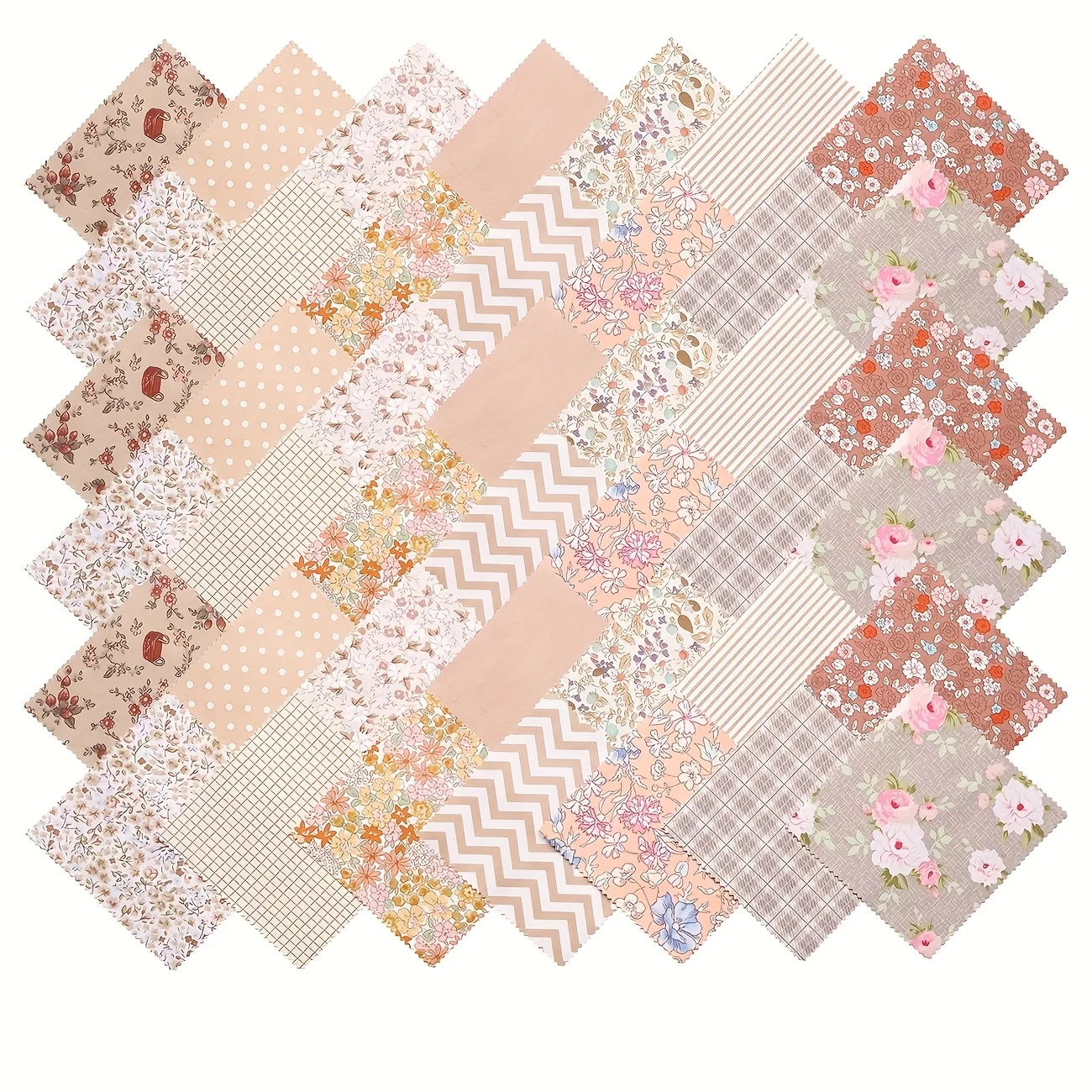42pcs Quilting Fabric Charm Pack - 12*12 cm Pre-Cut Squares with Floral, Chevron & Geometric Patterns in Assorted Colors (Pink,