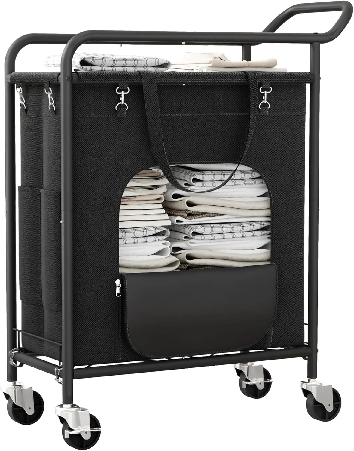 

Большая корзина для белья на колесиках, объем 114 л, прочная металлическая рама, удобный доступ для спальни и ванной комнаты