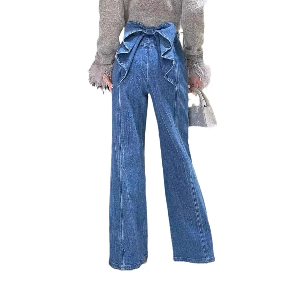 Y2K Cross-Border Denim Jeans for Women with  Knots Autumn New Sle Spicy Girl Street Small Design Straight Wide Leg...