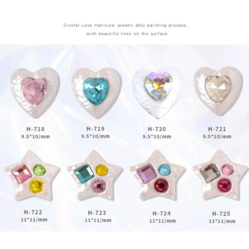 10 Pieces/Set 3D Art Decoration Star Heart Manicure Jewelry Tips DIY Color Rhinestones Drop Shipping