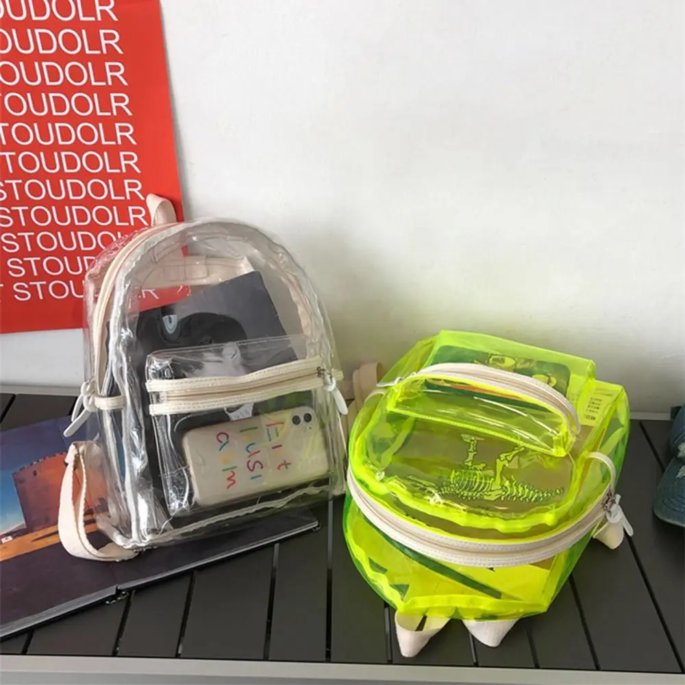 

Large Capacity LED Lights Schoolbag Waterproof Zipper Close PVC Transparent Backpack Multi-functional Visible